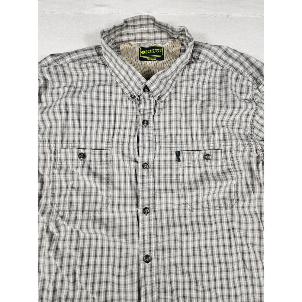 GH Bass‎ Explorer Mens XXL Grey Plaid Short Sleeve Button Down Shirt 5279507